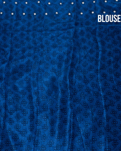 Navy Blue Silk Printed Saree - Shop Vastram