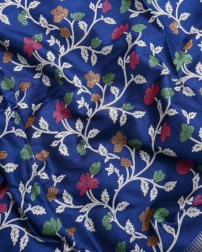 Navy Blue Silk Printed Saree - Shop Vastram