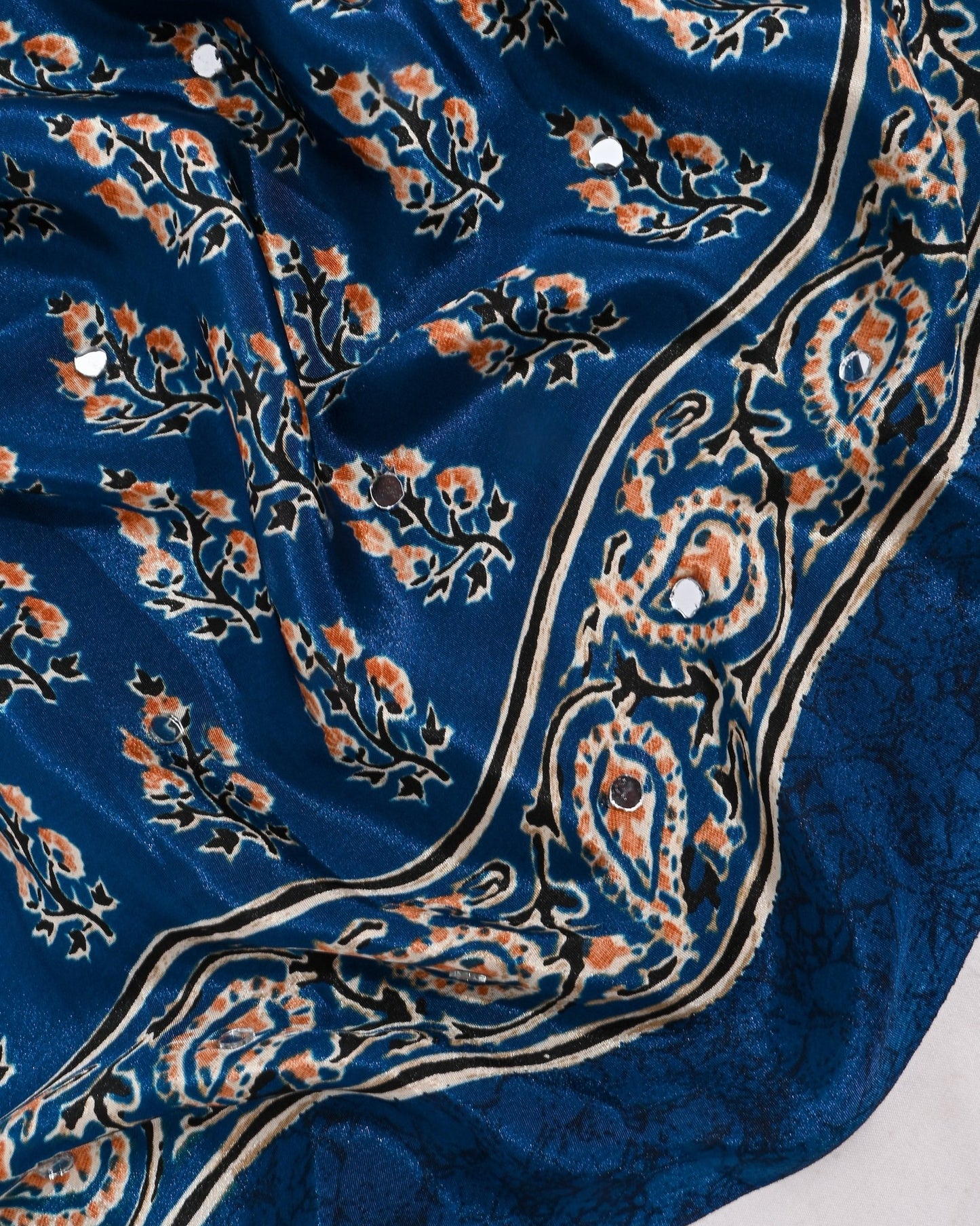 Navy Blue Silk Printed Saree - Shop Vastram