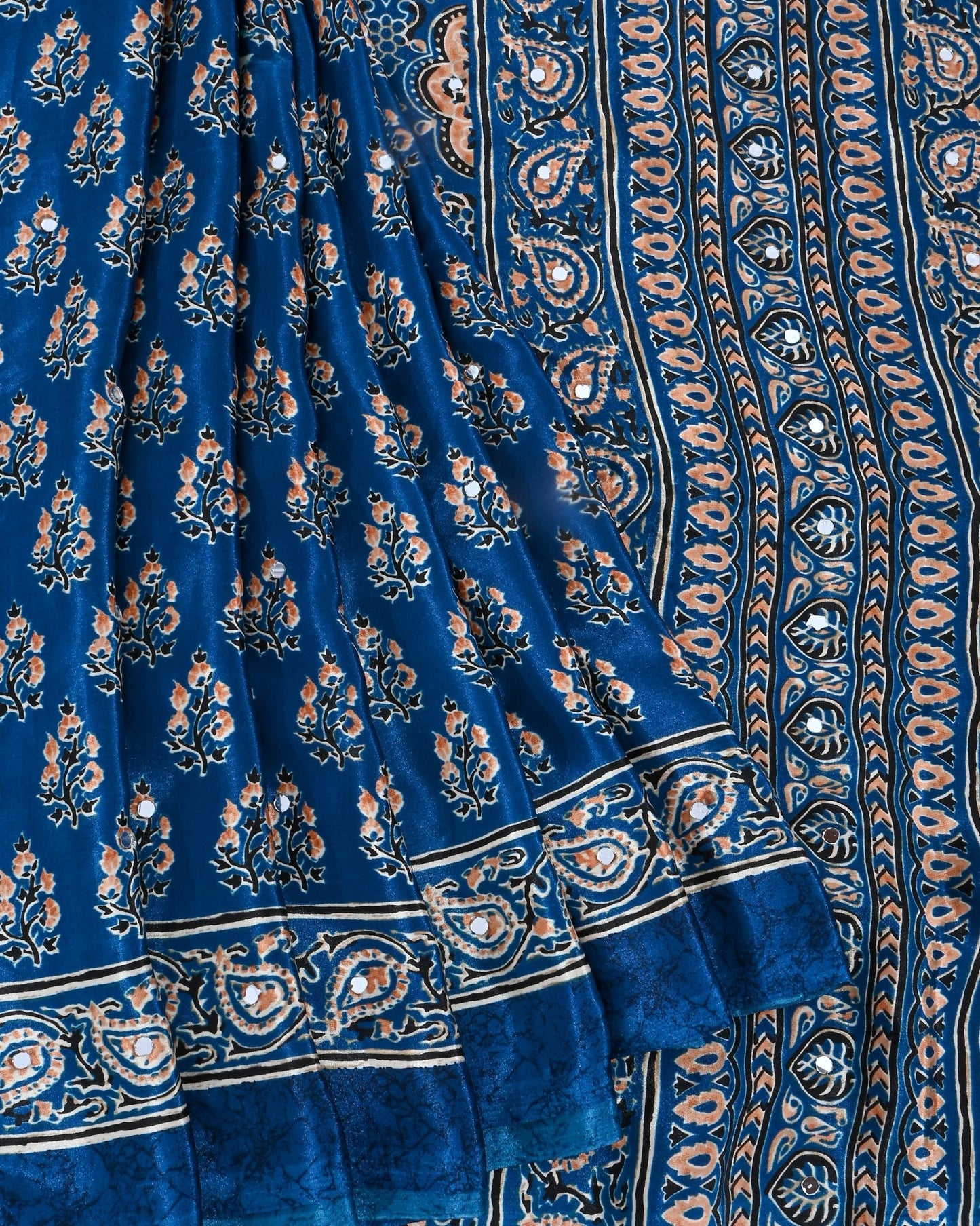 Navy Blue Silk Printed Saree - Shop Vastram