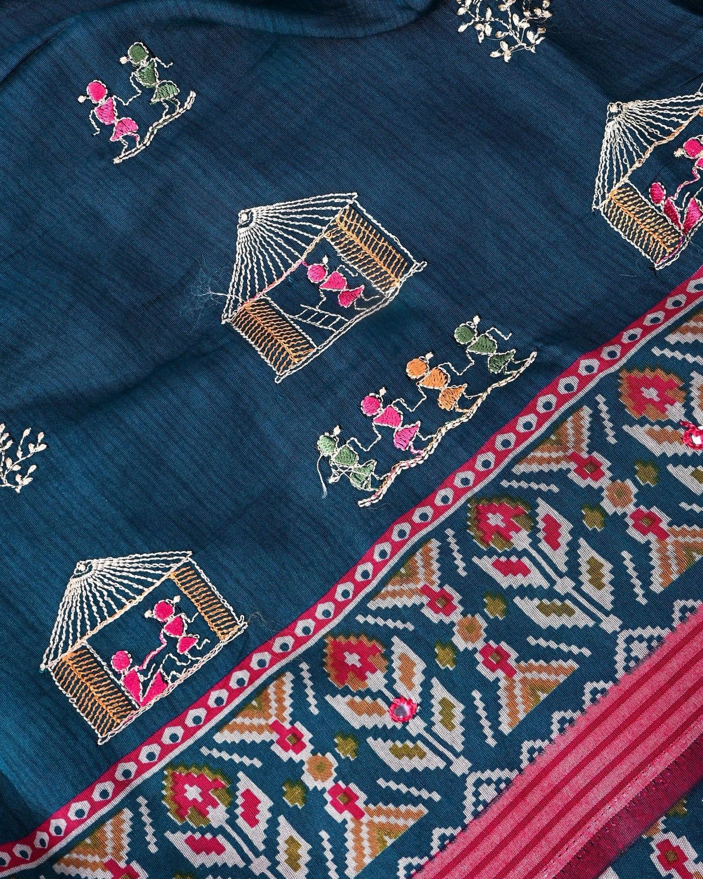 Navya Blue Chanderi Embroidery Saree - Shop Vastram