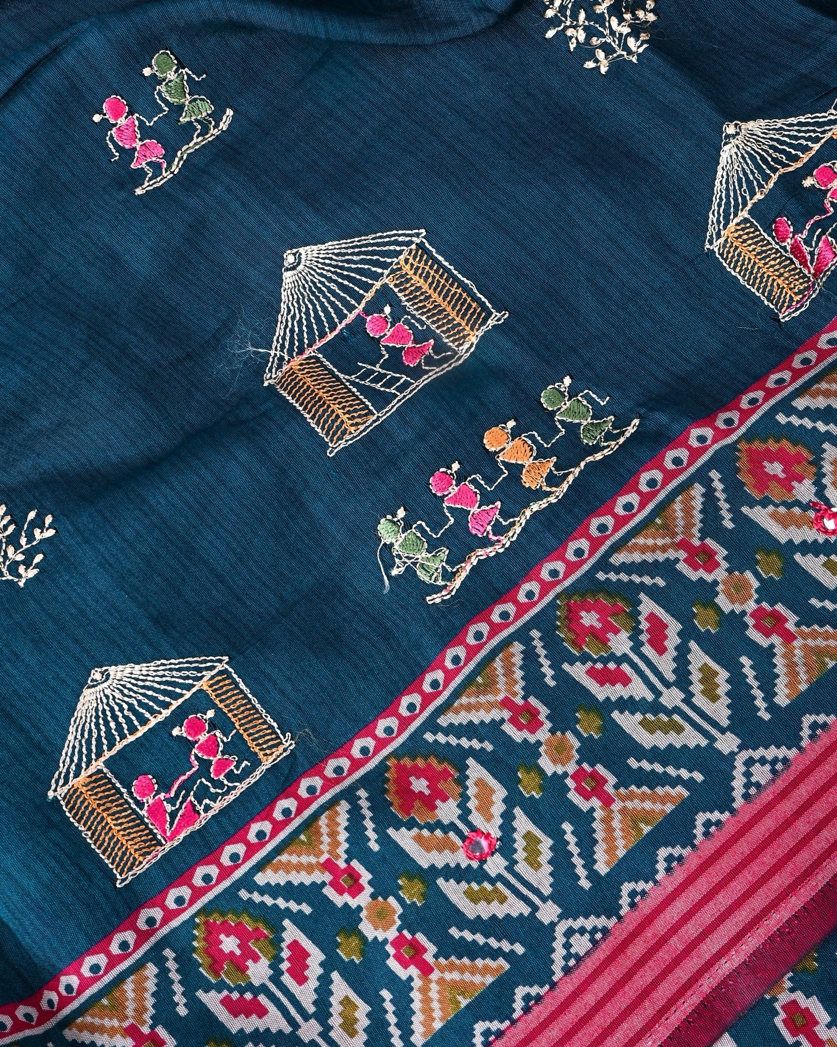 Navya Blue Chanderi Embroidery Saree - Shop Vastram