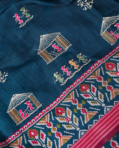 Navya Blue Chanderi Embroidery Saree - Shop Vastram