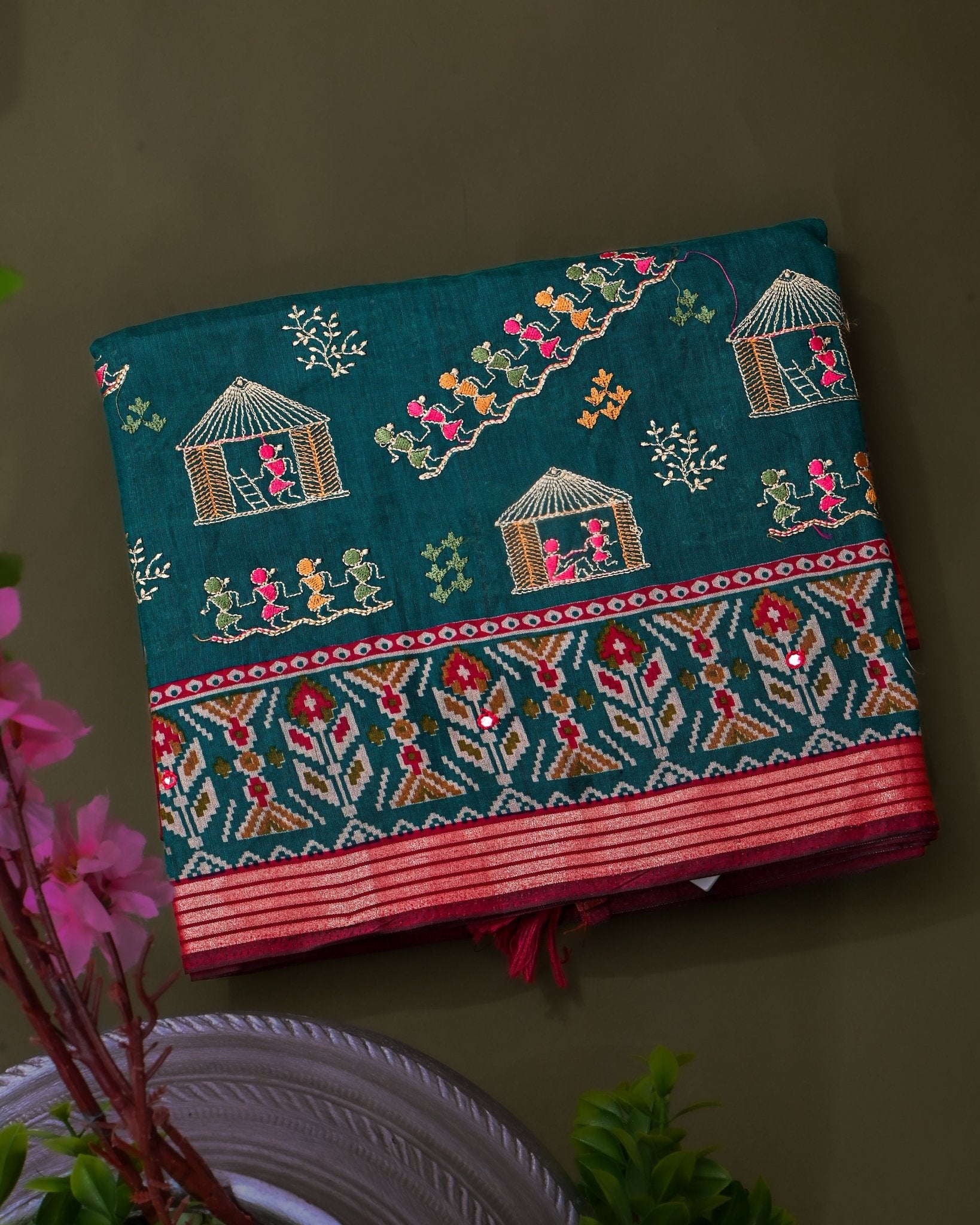 Navya Blue Chanderi Embroidery Saree - Shop Vastram