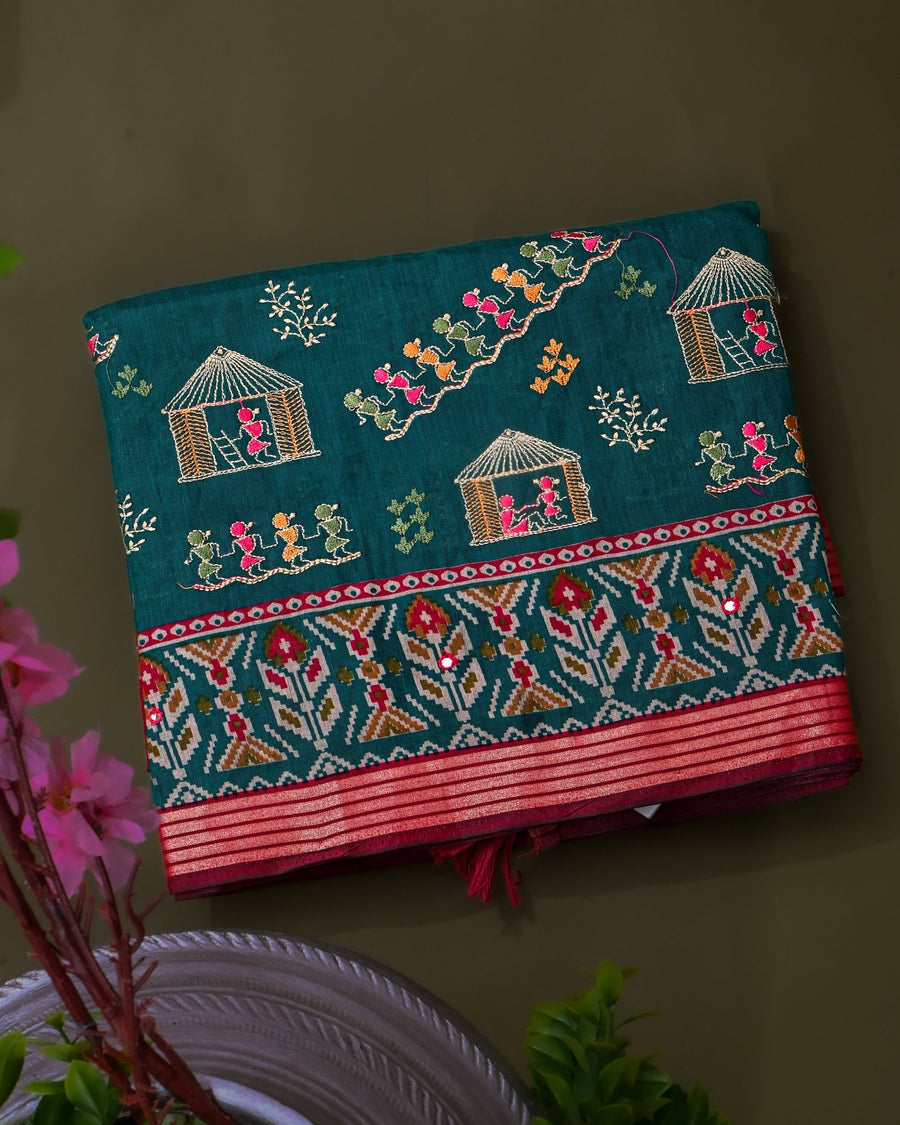Navya Blue Chanderi Embroidery Saree - Shop Vastram