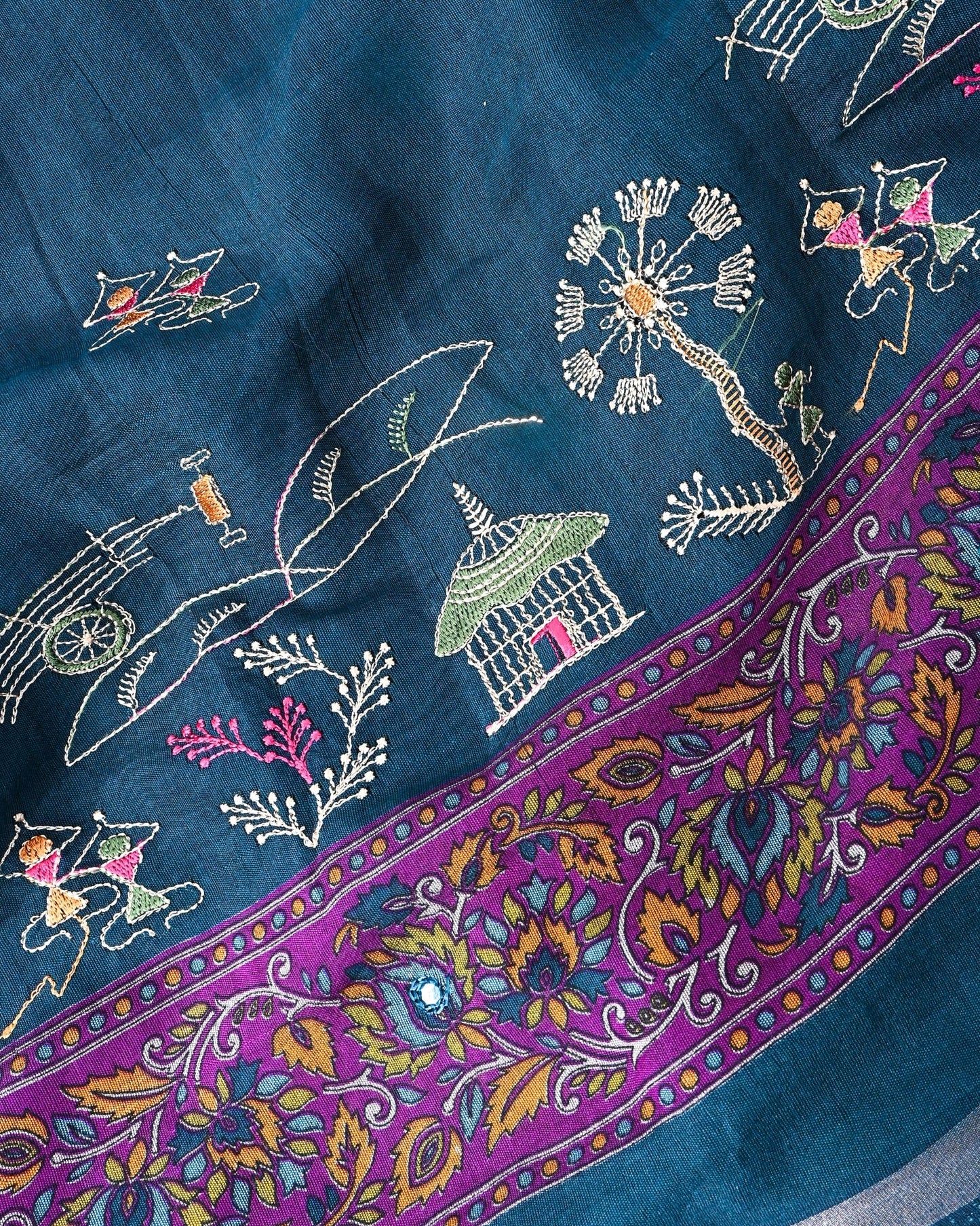 Navya Blue Chanderi Embroidery Saree - Shop Vastram