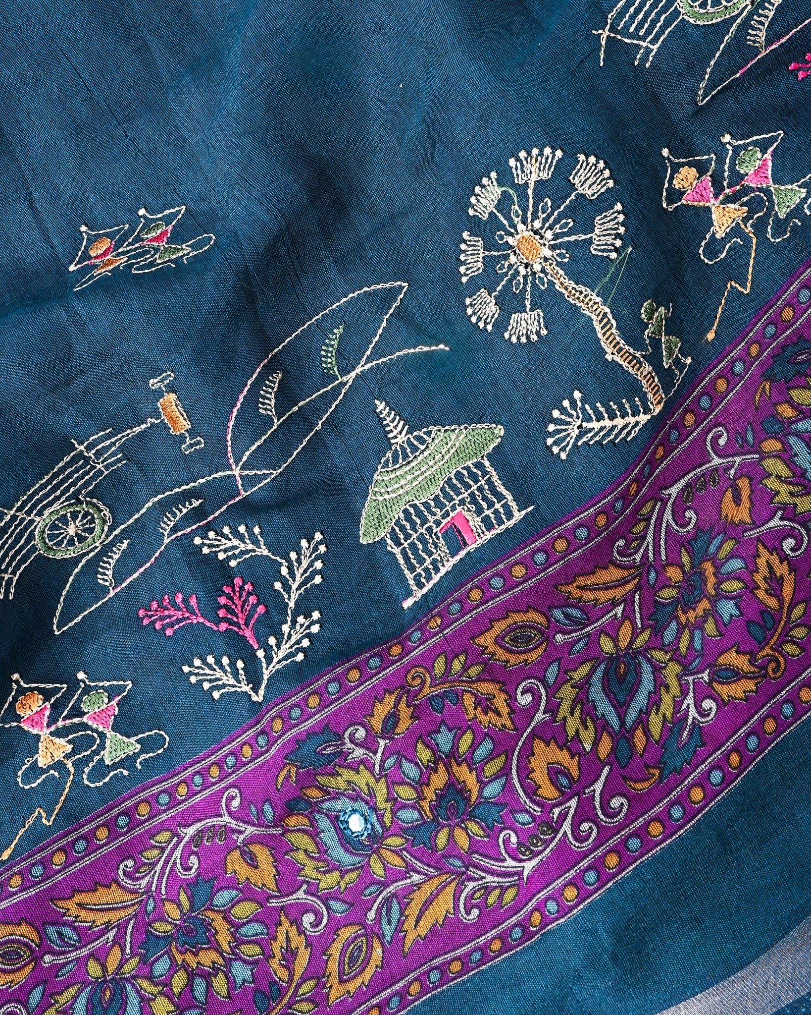 Navya Blue Chanderi Embroidery Saree - Shop Vastram