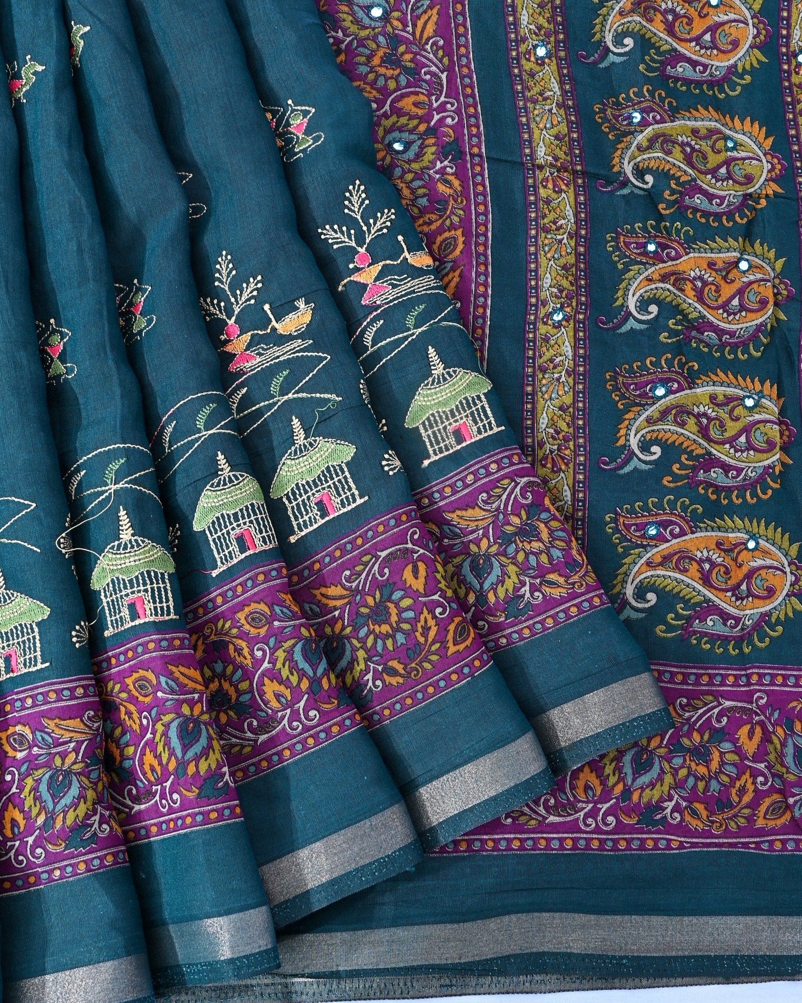 Navya Blue Chanderi Embroidery Saree - Shop Vastram