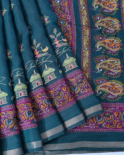 Navya Blue Chanderi Embroidery Saree - Shop Vastram