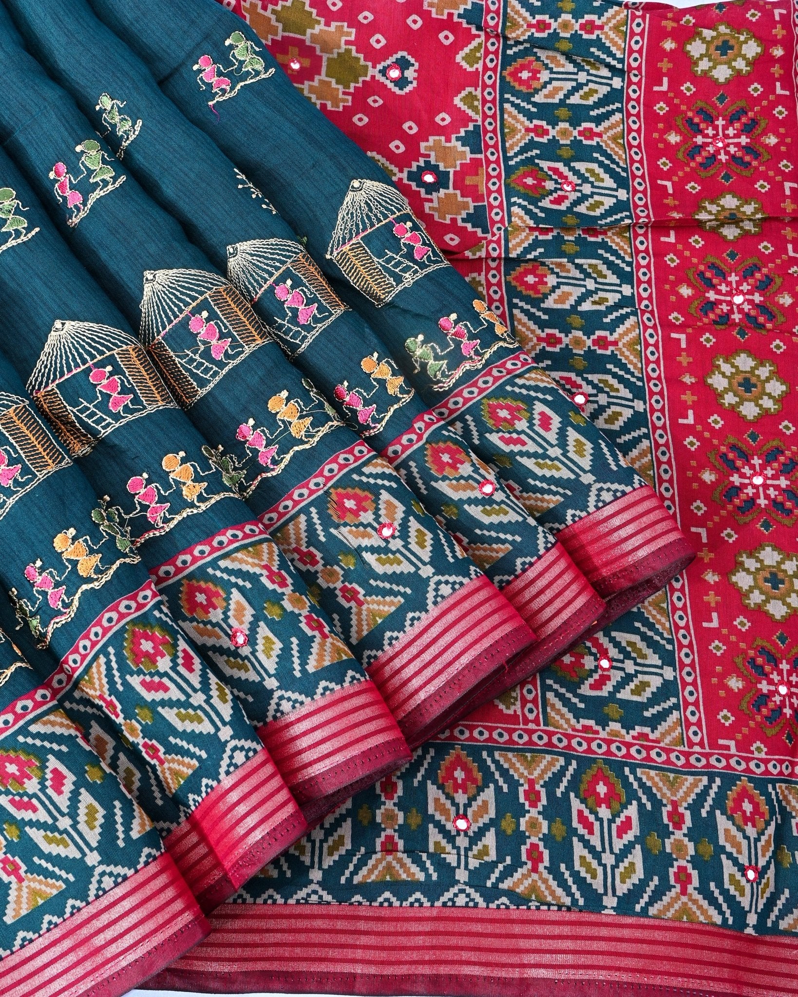 Navya Blue Chanderi Embroidery Saree - Shop Vastram