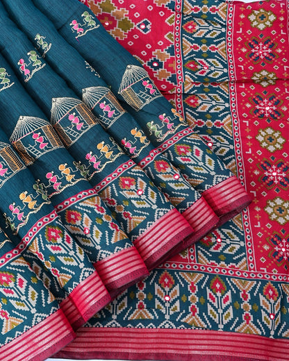 Navya Blue Chanderi Embroidery Saree - Shop Vastram