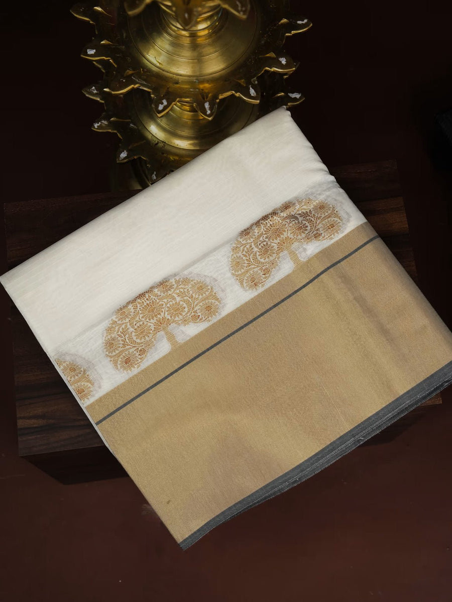 Off White Color Chanderi Saree - Shop Vastram