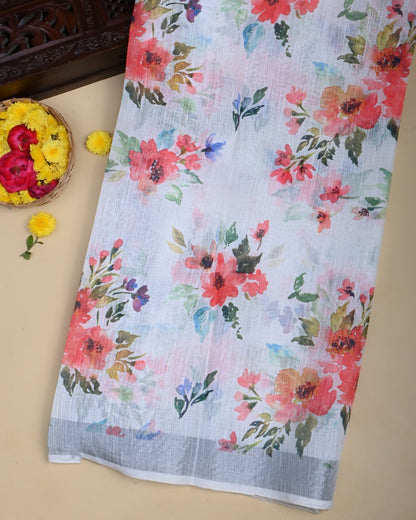 Off White Color Lenin Saree - Shop Vastram