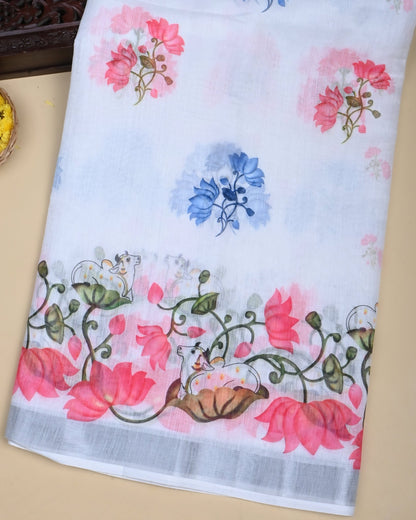 Off White Color Lenin Saree - Shop Vastram