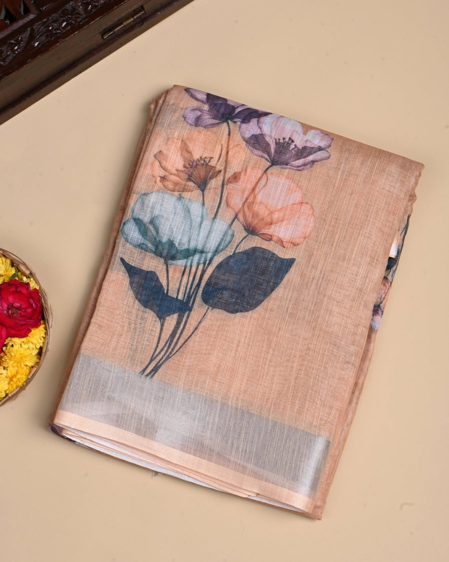 Off White Color Lenin Saree - Shop Vastram