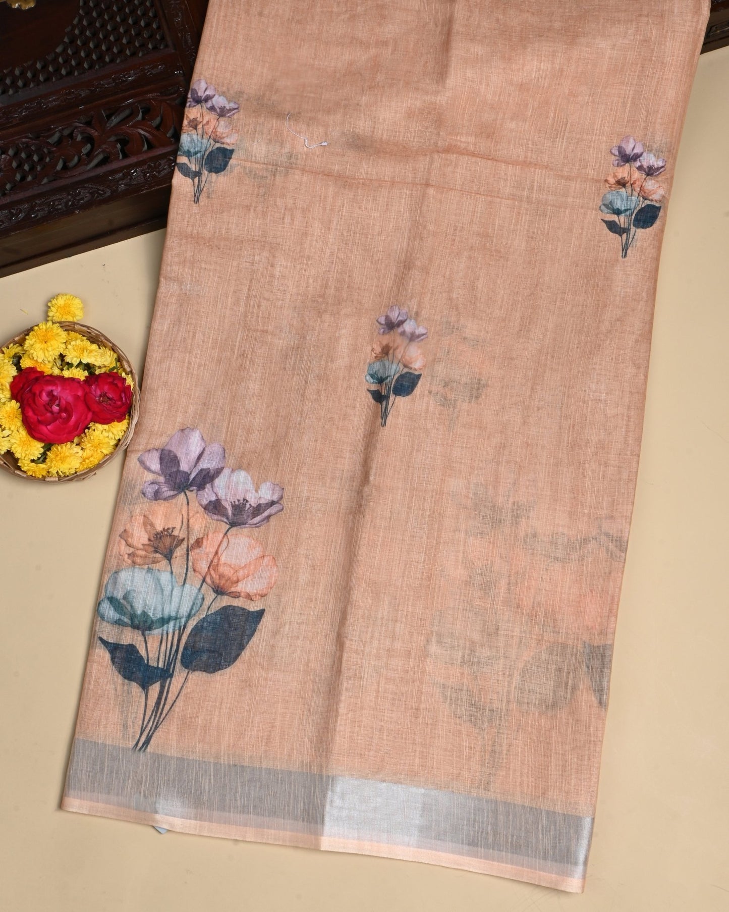 Off White Color Lenin Saree - Shop Vastram