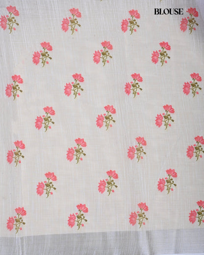 Off White Color Lenin Saree - Shop Vastram