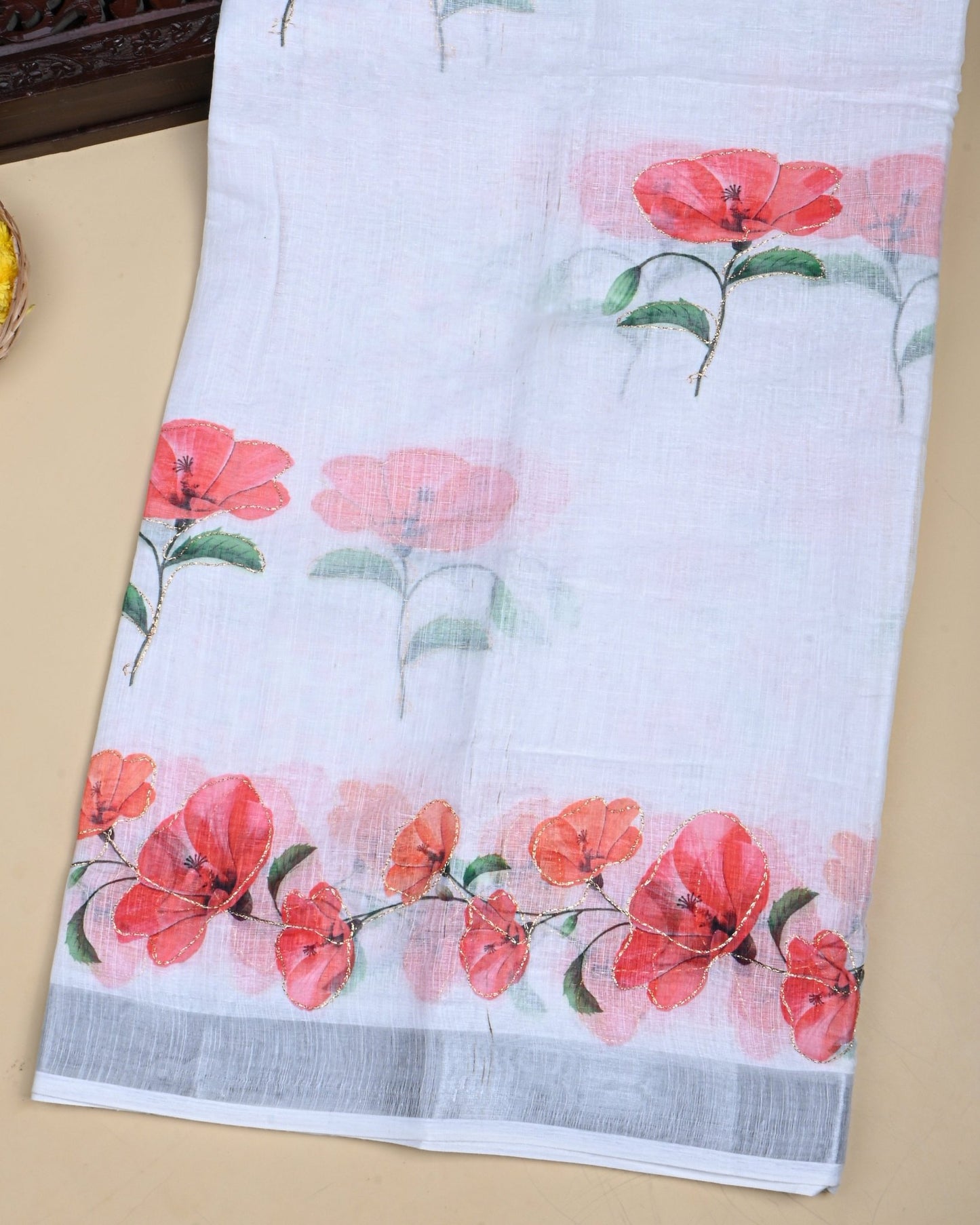 Off White Color Lenin Saree - Shop Vastram