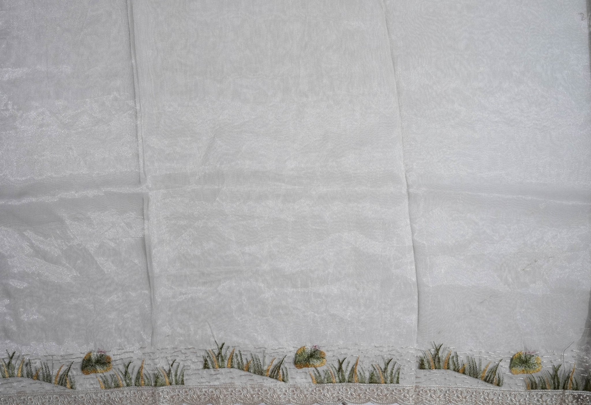 Off White Embroidery Organza Saree - Shop Vastram