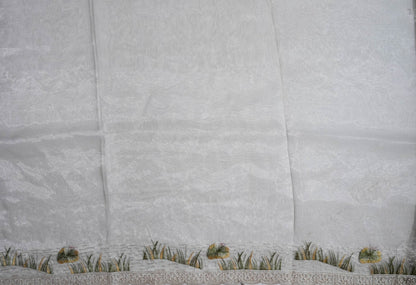 Off White Embroidery Organza Saree - Shop Vastram