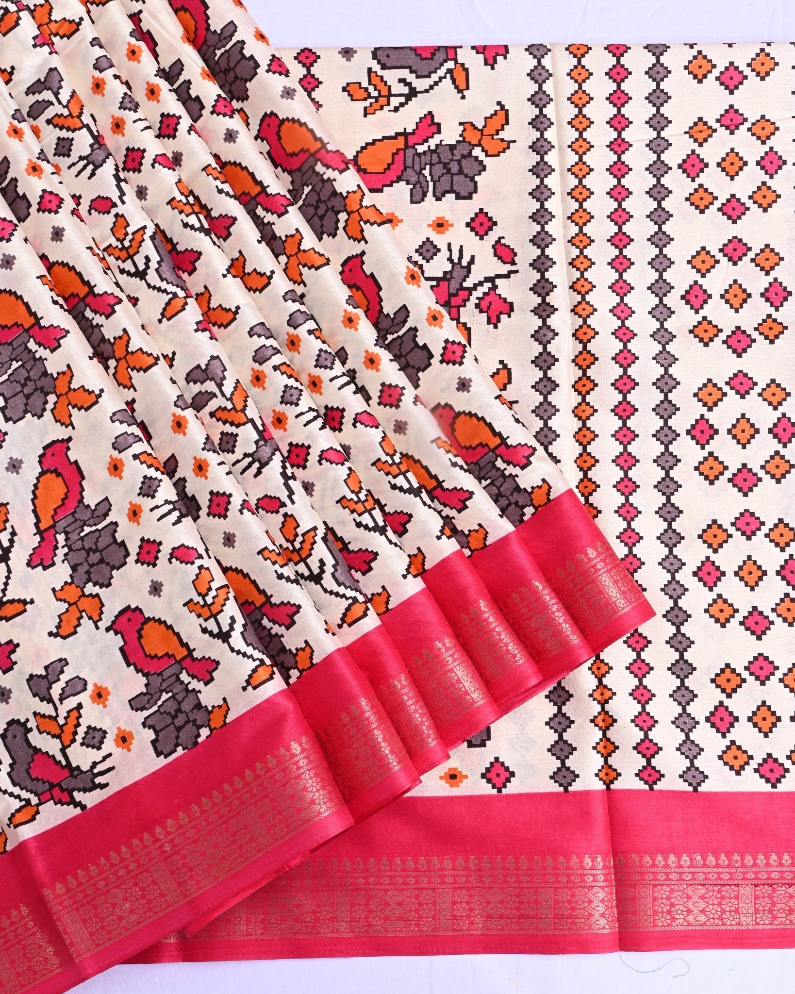 Off White Printed Saree - Shop Vastram