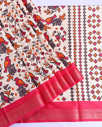 Off White Printed Saree - Shop Vastram