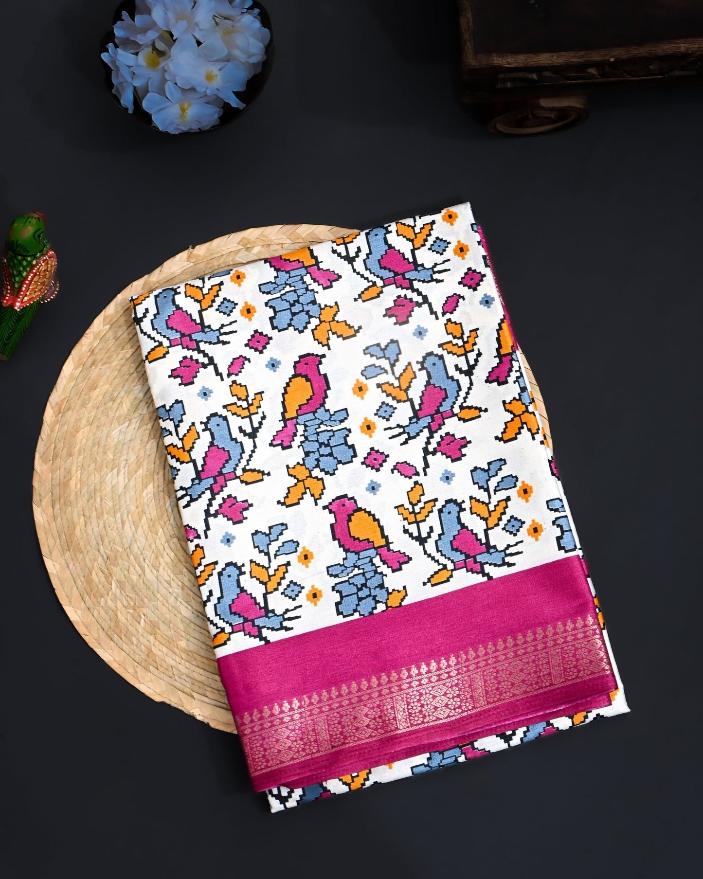 Off White Printed Saree - Shop Vastram