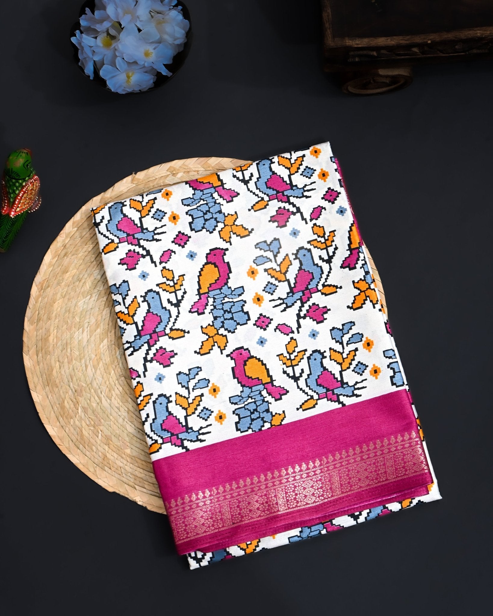 Off White Printed Saree - Shop Vastram
