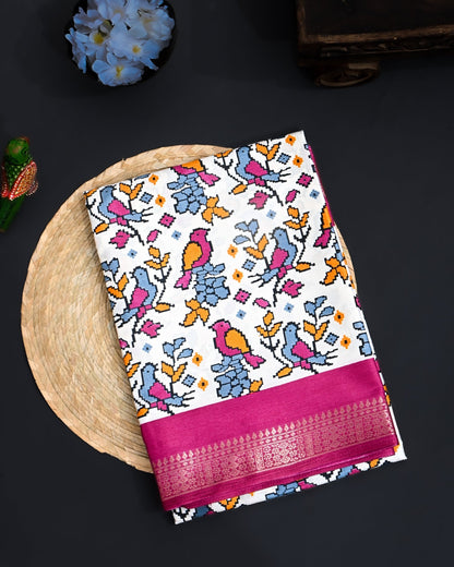 Off White Printed Saree - Shop Vastram
