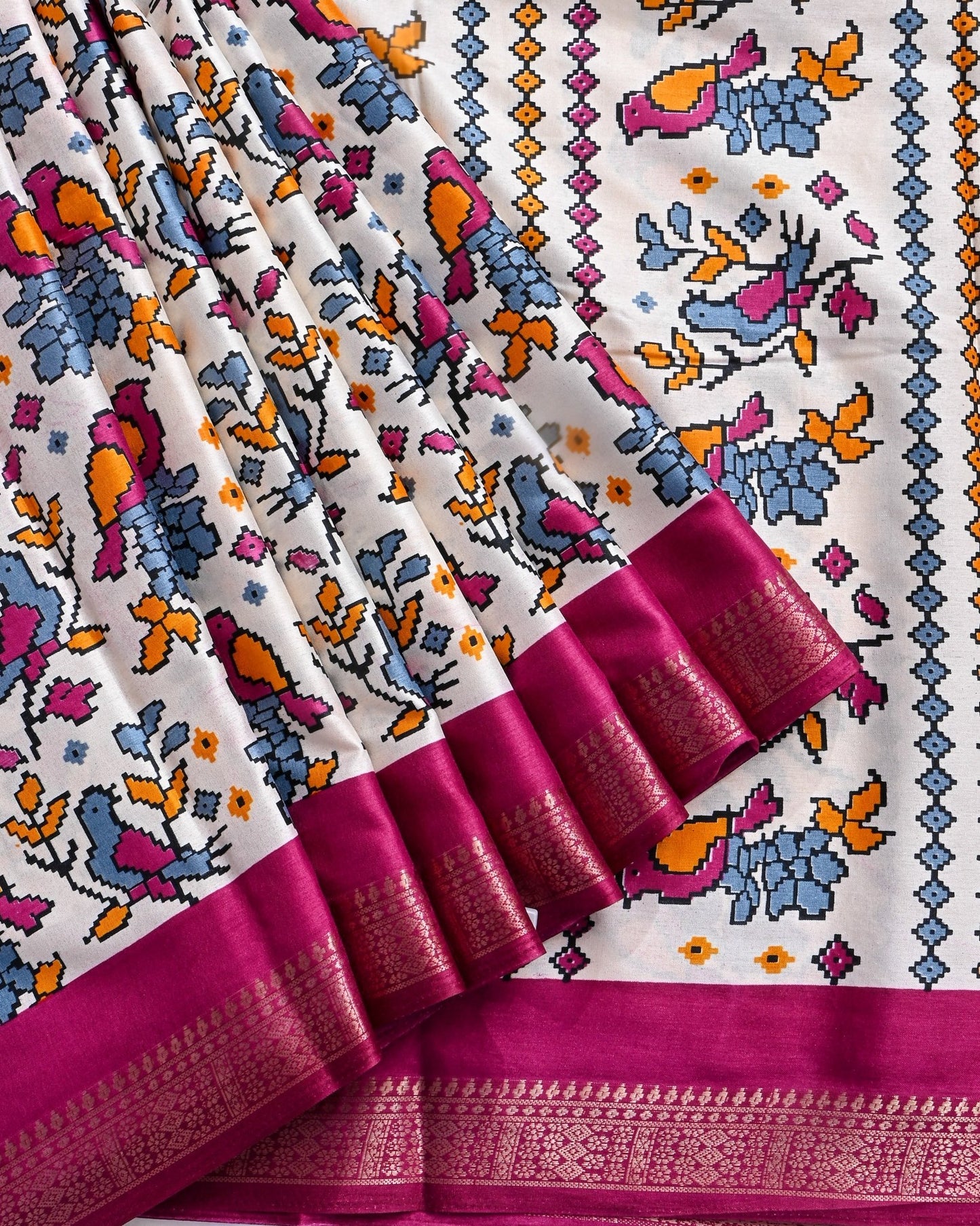 Off White Printed Saree - Shop Vastram