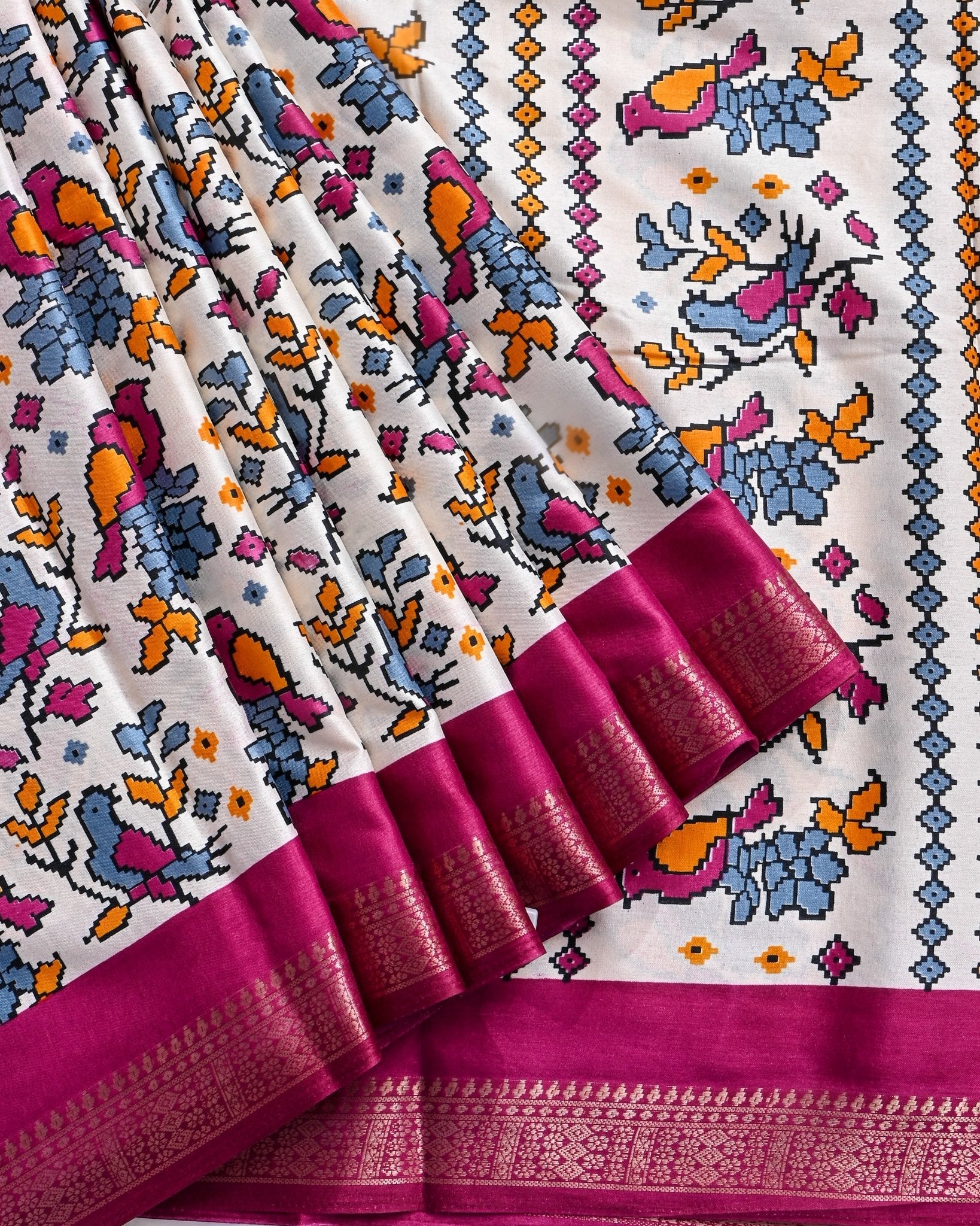 Off White Printed Saree - Shop Vastram