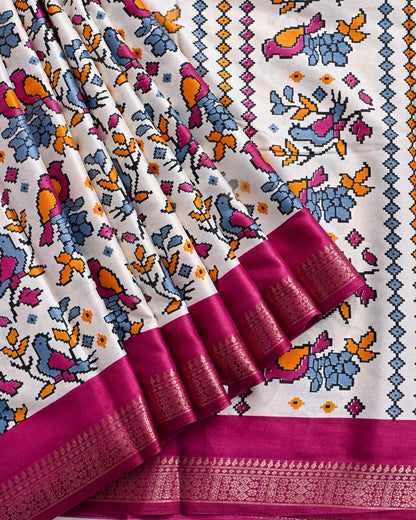 Off White Printed Saree - Shop Vastram