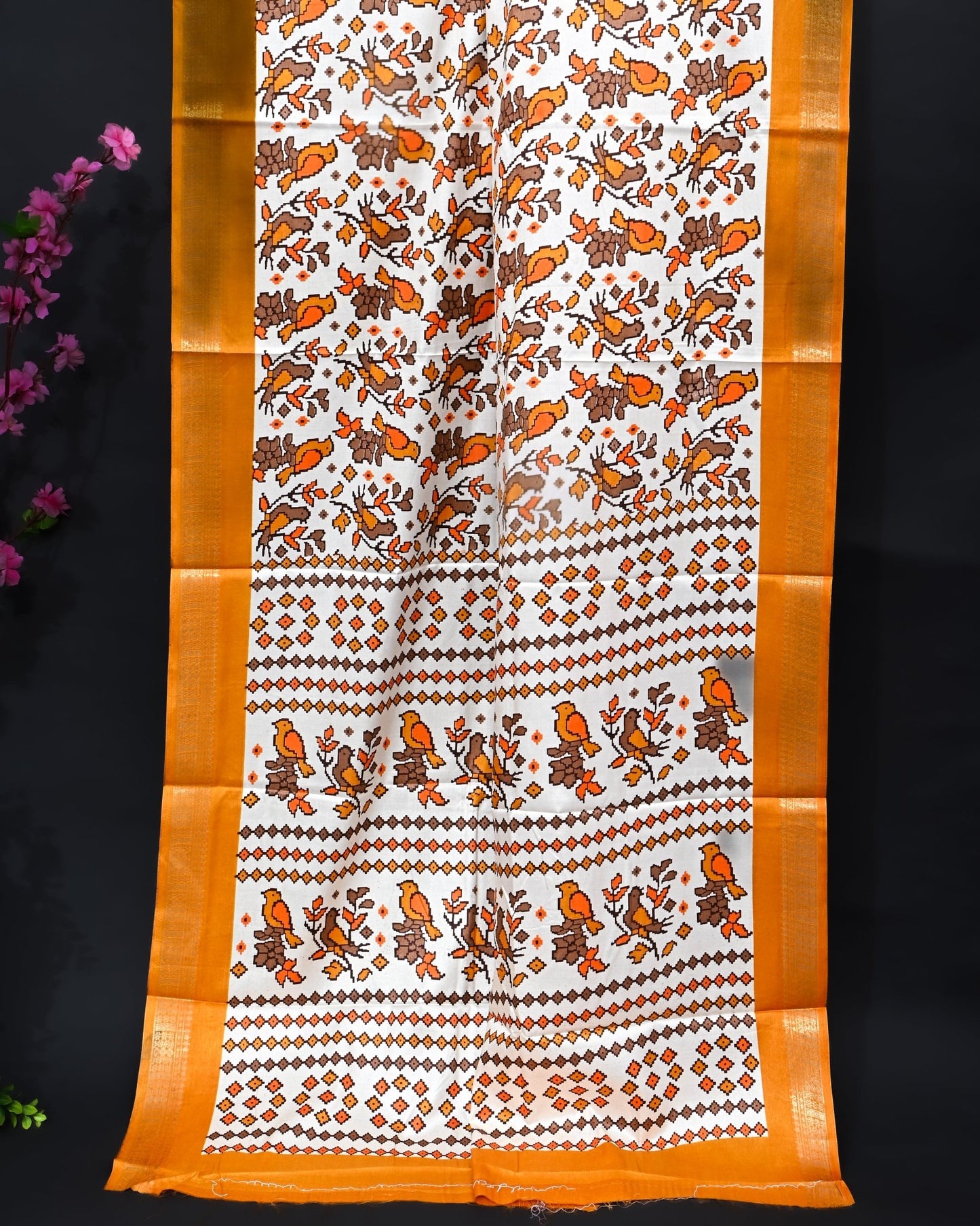 Off White Printed Saree - Shop Vastram