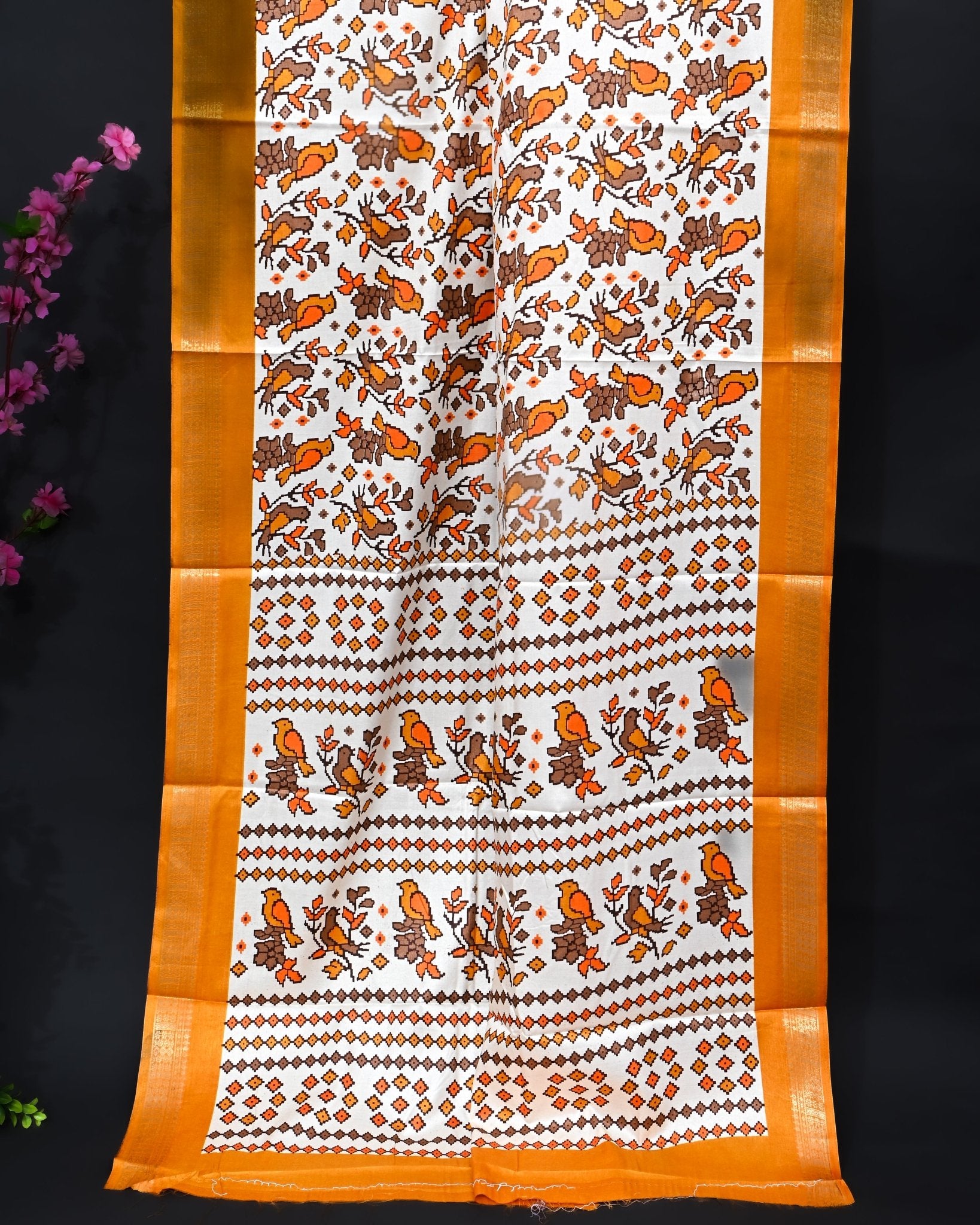 Off White Printed Saree - Shop Vastram