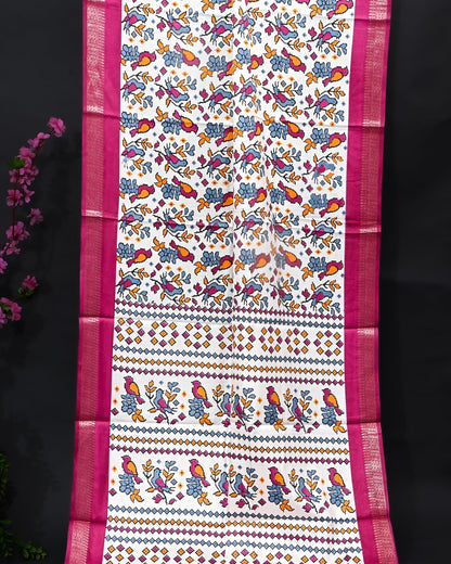 Off White Printed Saree - Shop Vastram