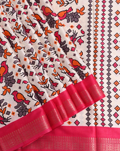 Off White Printed Saree - Shop Vastram