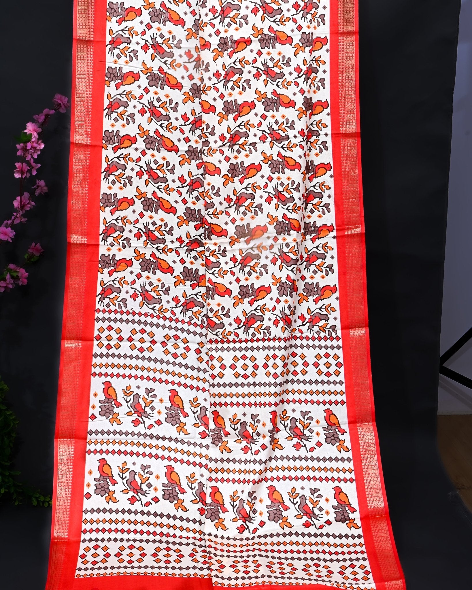 Off White Printed Saree - Shop Vastram