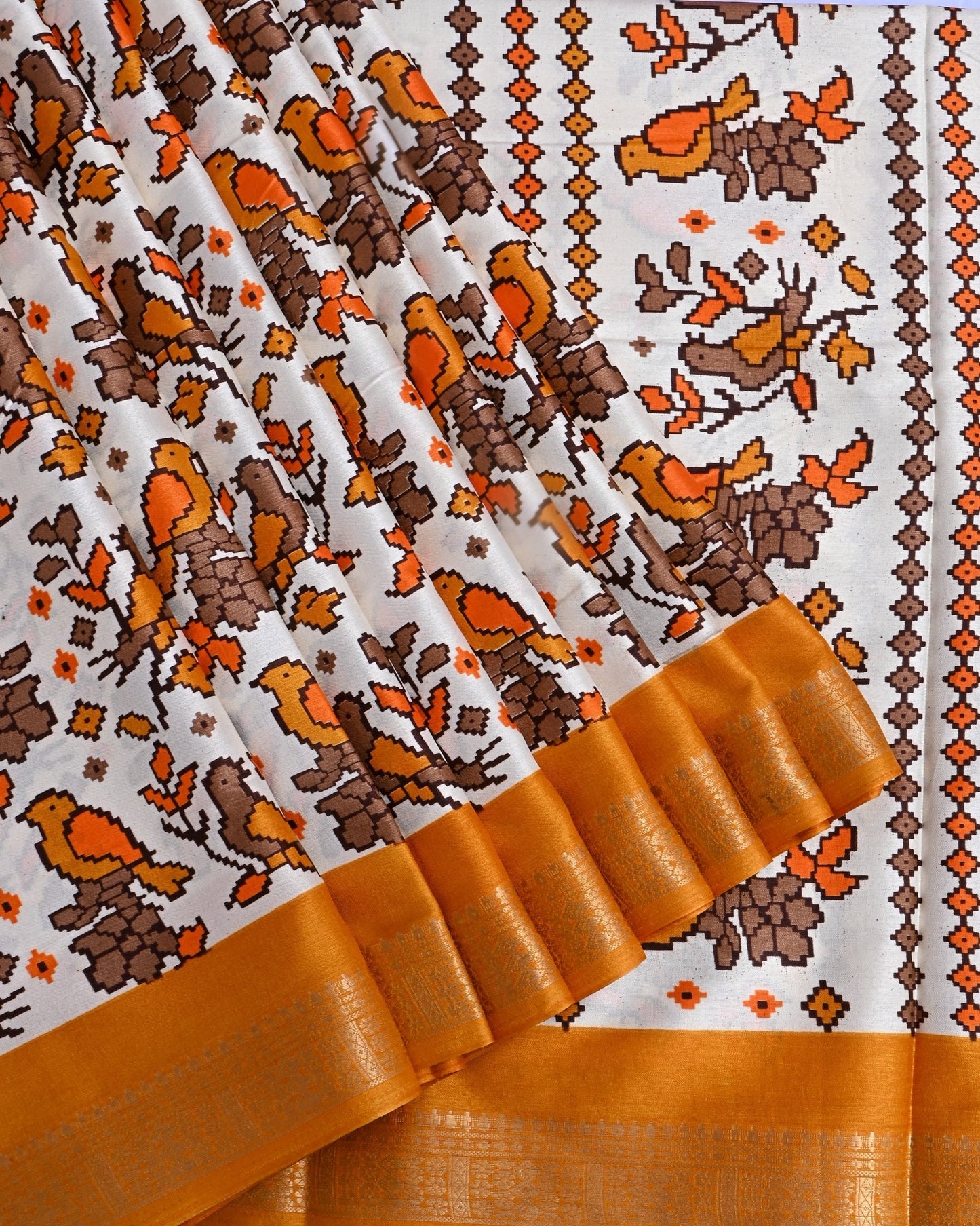 Off White Printed Saree - Shop Vastram