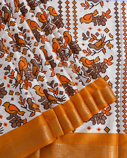 Off White Printed Saree - Shop Vastram