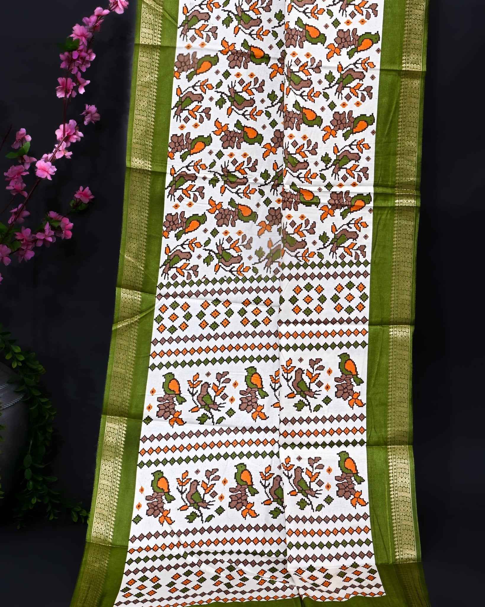 Off White Printed Saree - Shop Vastram