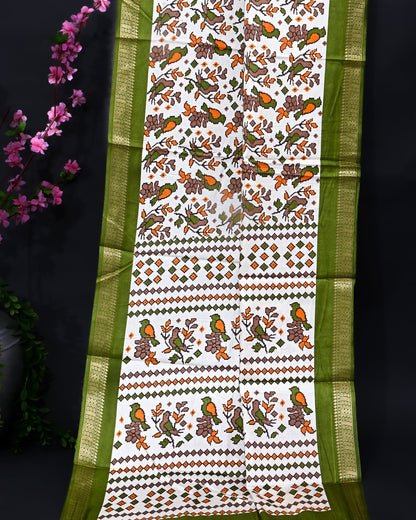 Off White Printed Saree - Shop Vastram