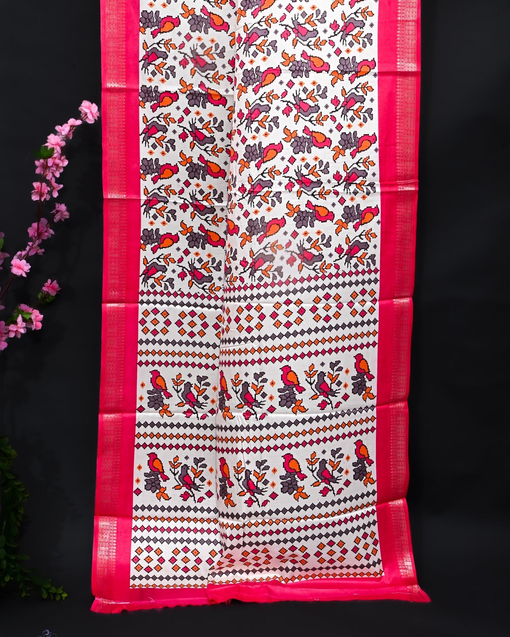 Off White Printed Saree - Shop Vastram