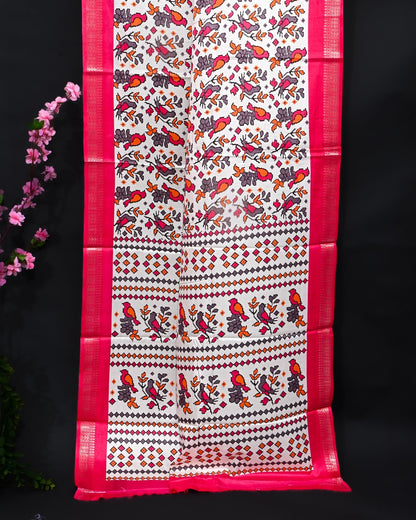 Off White Printed Saree - Shop Vastram