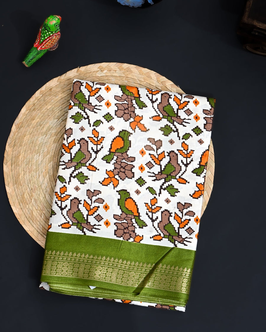 Off White Printed Saree - Shop Vastram