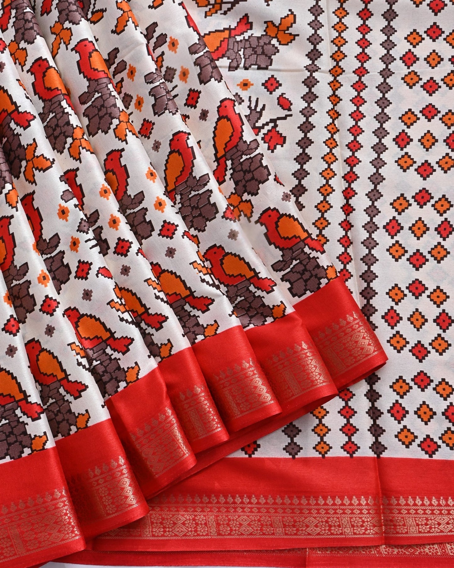 Off White Printed Saree - Shop Vastram
