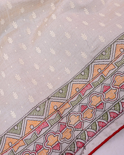 Off White Silk Embroidery Saree - Shop Vastram