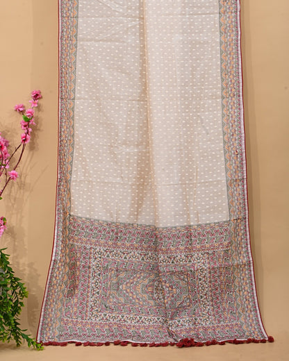 Off White Silk Embroidery Saree - Shop Vastram