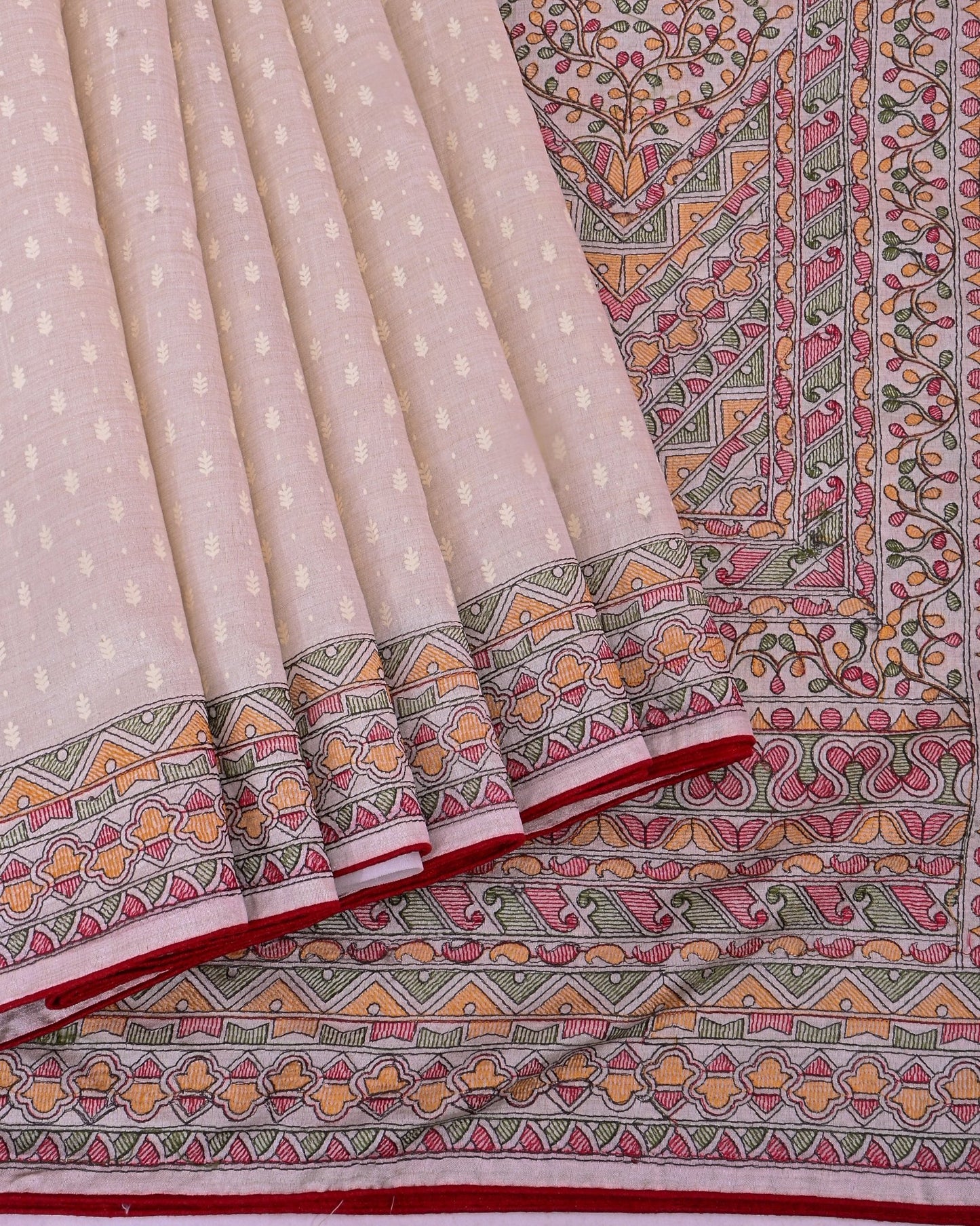 Off White Silk Embroidery Saree - Shop Vastram