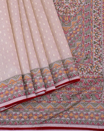 Off White Silk Embroidery Saree - Shop Vastram