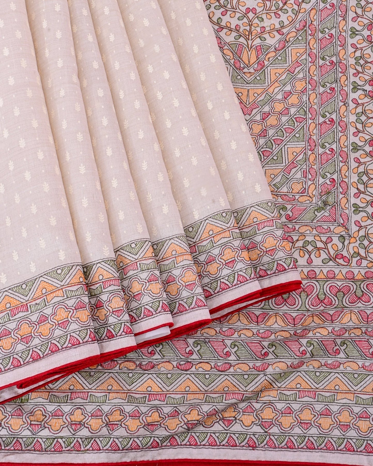 Off White Silk Embroidery Saree - Shop Vastram